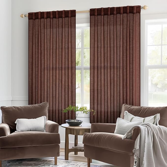 MIULEE Chocolate Brown Linen Curtains 52x63 Inch Long 2 Panels - Image 2