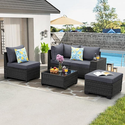 JOYURE 5 Pieces Patio Furniture Set All-Weather Outdoor Wicker Sectional - Image 8