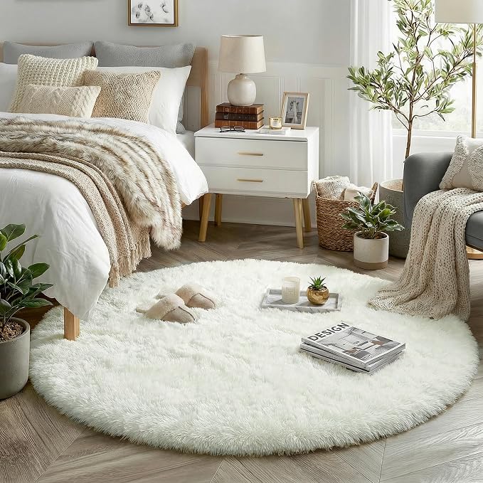 Amdrebio Cream Ivory White Large Round Area Rug 8Ft - Image 3