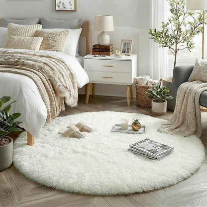 Amdrebio Cream Ivory White Large Round Area Rug 8Ft - Image 3