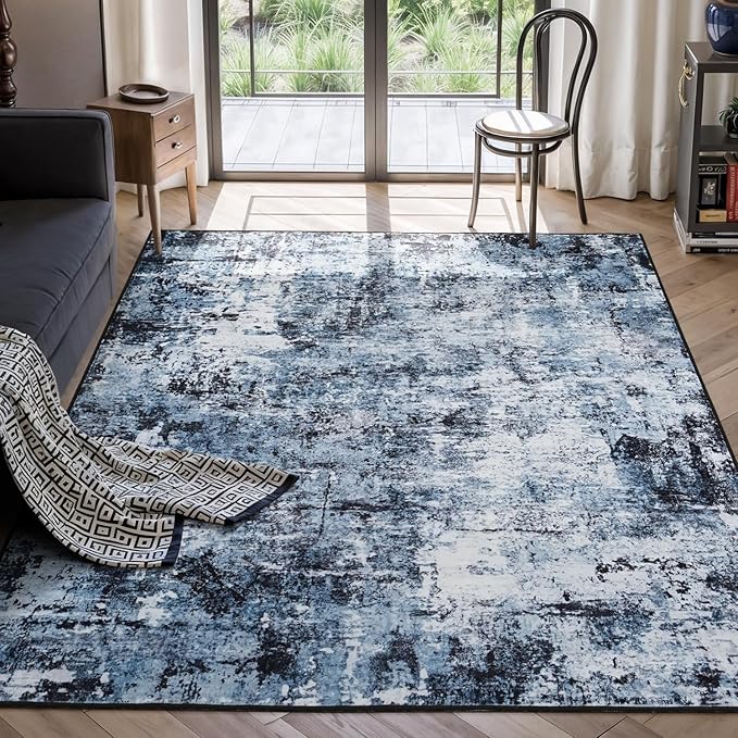 Rugflix 4x6 Area Rugs for Living Room, Washable Navy Blue Dark Rug | Machine by RugflixAreaRugs