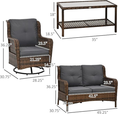 Outsunny 4 Piece PE Rattan Outdoor Patio Furniture Set, Wicker Conversation Set - Image 7