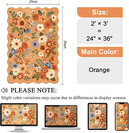 DUKINO 2x3 Rugs for Entryway, Floral Door Mat Washable Kitchen Rugs, Low Pile - Image 2