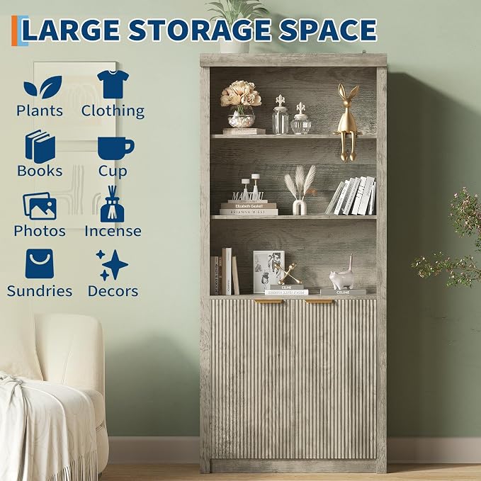 Tall Book Shelf and Bookcase 2 PCS, 31.5" Wide Wooden Bookcase - Image 4