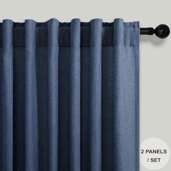 Pitalk 102 Inch Curtains Navy Blue Linen Drape - Image 2