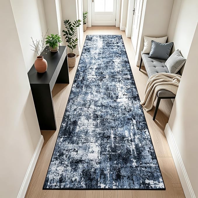 Rugflix 2'6"x10' Runner Rug for Hallway, Washable Navy Blue Long Runners | by RugflixAreaRugs