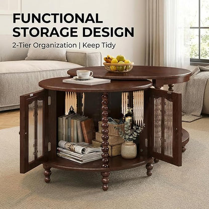 31.5" Vintage Round Nesting Coffee Table Set - Image 6