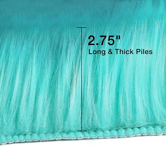 Turquoise Blue Faux Sheepskin Fur Rug 3x5 ft, Fluffy Carpet Rug | Shag Fuzzy - Image 2