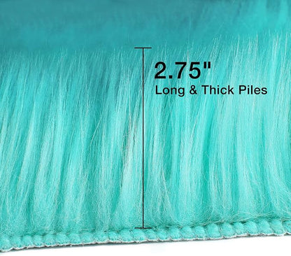 Turquoise Blue Faux Sheepskin Fur Rug 3x5 ft, Fluffy Carpet Rug | Shag Fuzzy - Image 2