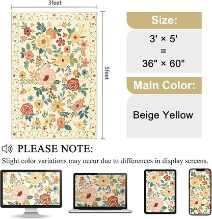 DUKINO 3x5 Area Rug, Floral Washable Rug - Image 2