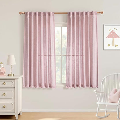 MYSKY HOME Pink Curtains for Girls Bedroom, Semi Sheer Nursery Curtains 63 Inch by MYSKYHOME