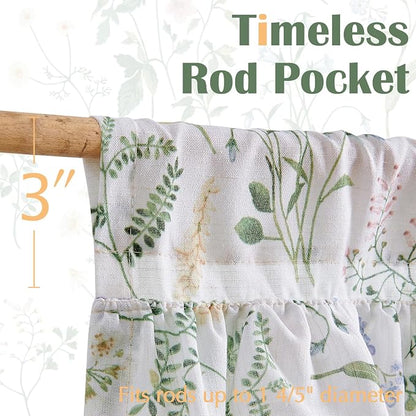 jinchan Ruffled Floral Valance Linen Shabby Chic Small Window Curtain 18 Inch - Image 7