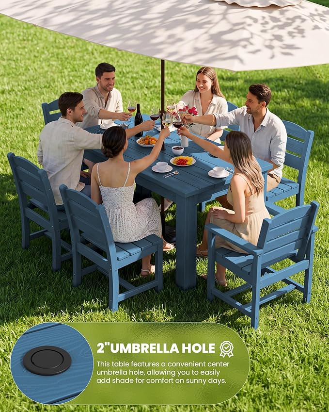 SERWALL HDPE Dining Set for 6: 1 Umbrella Hole Table, 4 Armless + 2 Armchairs. - Image 3