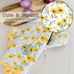 Heat Resistant Designer Kitchen Oven Mitts with Neoprene Non-Slip Grips and Hanging Loops | Set of 2 100% Cotton Long Sleeve Kitchen Oven Mitts | 5.5" x 12" | Sun Flowers