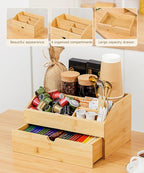 Coffee Bar Organizer Countertop with Drawer, Cafe Station Storage for Bar Accessories,Bamboo Espresso Bar Decor Holder for Bar Decor,Bamboo