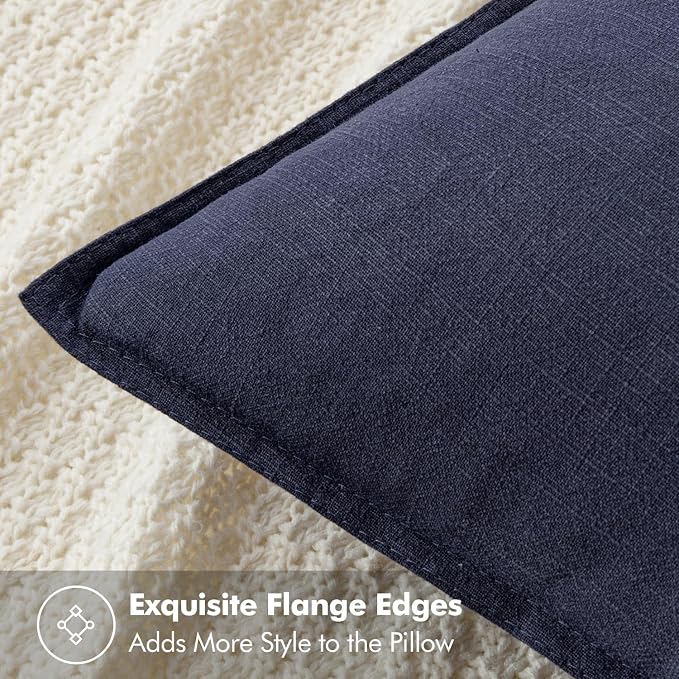 MIULEE Decorative Linen Euro Sham Pillow Covers 24x24 Navy | Boho Farmhouse​ - Image 2
