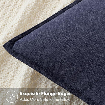 MIULEE Decorative Linen Euro Sham Pillow Covers 24x24 Navy | Boho Farmhouse​ - Image 2
