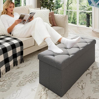 30W Folding Ottoman with Storage Bench, Storage Ottoman Bench, 15W Inches - Image 8