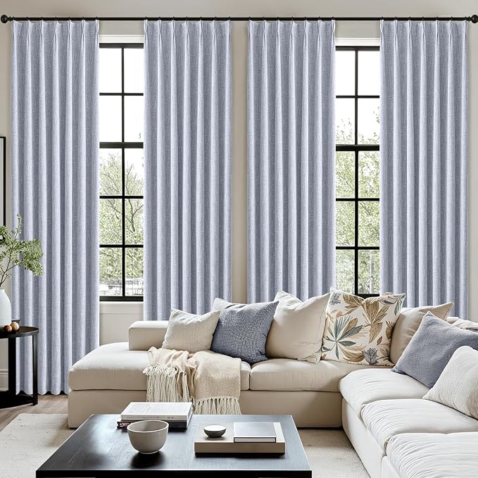 MIULEE Chambray Blue Pinch Pleated 100% Blackout Curtains 40x96 Inches | Room - Image 7