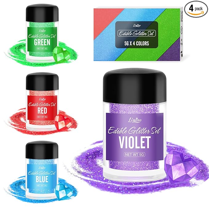 Edible Glitter - 4 Colors Edible Luster Dust Metallic Food Grade Coloring Glitter for Drinks, Baking, Cake Decorating - Edible Dust Powder Shimmer Sprinkle Powder for Icing, Wine, Chocolate, Candy