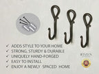 RTZEN Wall Mount Hook Set - Wrought Iron Decorative Rustic Metal Coat Hooks for Hanging - Handcrafted Classic Farmhouse Wall Mounted Black Hooks for Towel Robe or Hat Hanging - 3 Pack