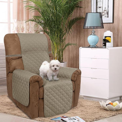 U-NICE HOME Reversible 23''Recliner Small Chair Cover, Khaki/Light Grey | - Image 2