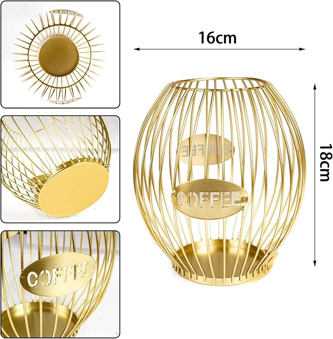 Stainless Steel Elliptical Cup Coffee Basket pods holder Sturdy for Home or Office Kitchen Counter Organizer Espresso Capsule (Gold)