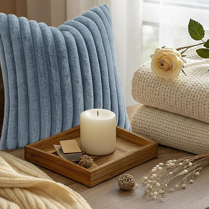 decorUhome Fall Faux Fur Throw Pillow Covers 22x22 Set of 2 Grey Blue | - Image 9