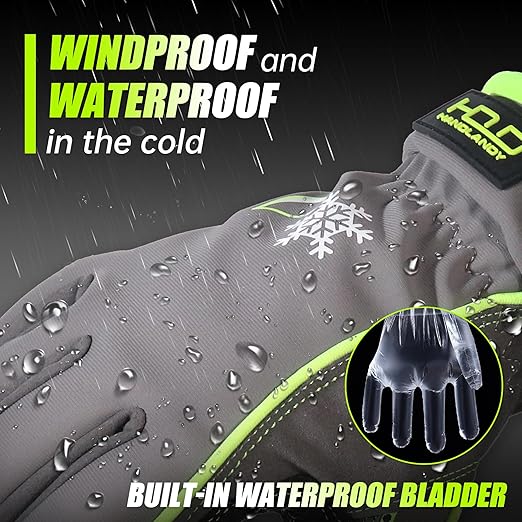 HANDLANDY Waterproof Insulated Work Gloves, 3M Thinsulate Thermal Winter Gloves for Men Women Touch Screen, Warm Ski Snowboard Cold Weather Gloves (Green-men Size, X-Large)