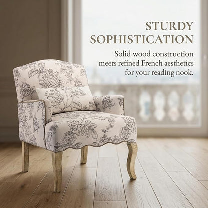 Shunzhi Floral Accent Chairs Farmhouse Upholstered Armchair Linen Reading Chair - Image 7