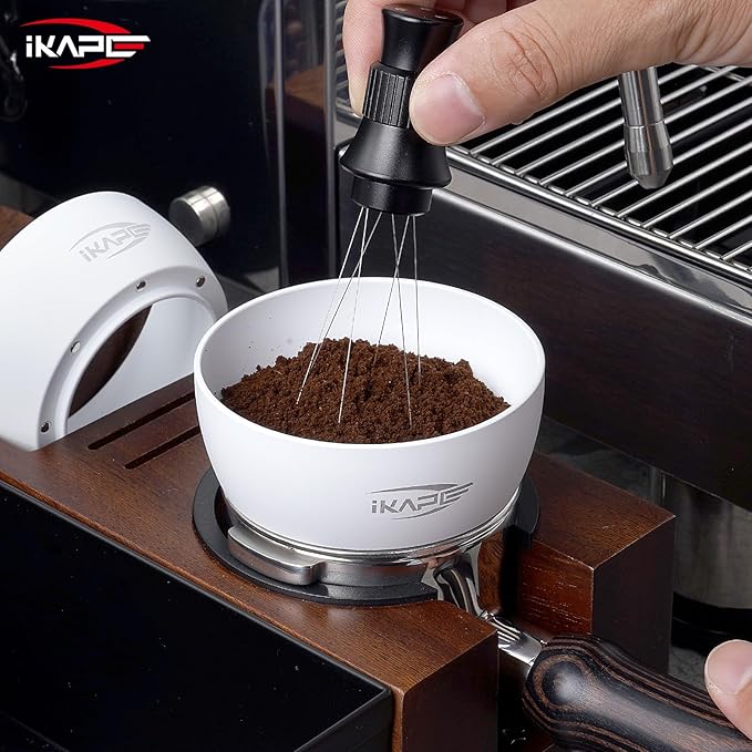 IKAPE Magnetic Dosing Funnel Set, 53MM Espresso Dosing Ring & Puck Screen Kit Compatible with Delonghi 54MM Bottomless Portafilter - with 8 Small Magnet (White)