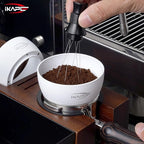 IKAPE Magnetic Dosing Funnel Set, 53MM Espresso Dosing Ring & Puck Screen Kit Compatible with Delonghi 54MM Bottomless Portafilter - with 8 Small Magnet (White)