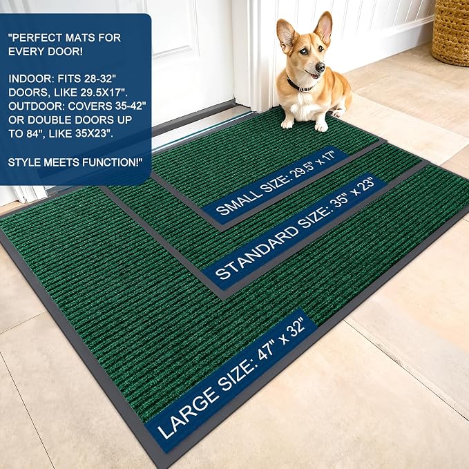 OLANLY 2-Pack Front Door Mats 71x47, Waterproof Heavy-Duty Doormats | Green - Image 2