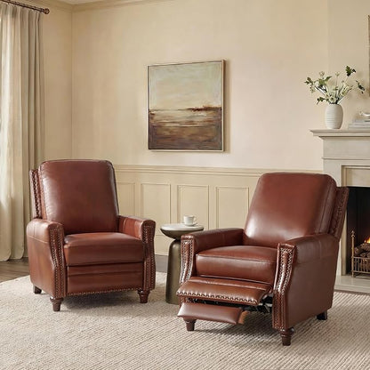 HULALA HOME Genuine Leather Manual Recliner Chairs Set of 2 by HULALAHOME