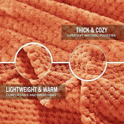 Exclusivo Mezcla Soft Waffle Fleece Bed Blanket King Size, Burnt Orange | - Image 7