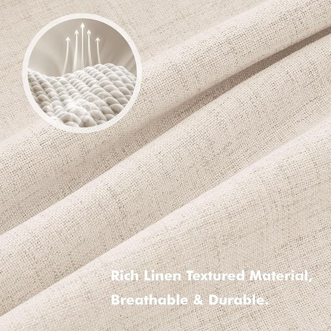 MIULEE 100% Blackout Linen Curtains 42 x 84 Inch Cream Beige 2 Panels | Thermal - Image 3
