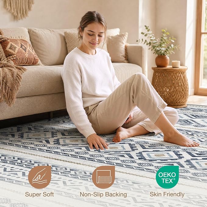 cotiled Boho 5x7 Area Rugs for Living Room: Soft Moroccan Washable Rug | Solve - Image 4