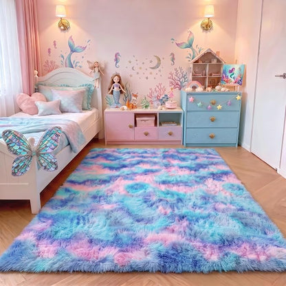 Rainbow Rugs for Girls Bedroom, 5x8 Fluffy Bedside Throw Area Rug, Soft Plush - Image 5