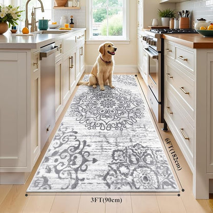 HEBE Hallway Runner Rug 3'x6', Washable Non Slip Kitchen Rug Runner | Soft Boho - Image 2