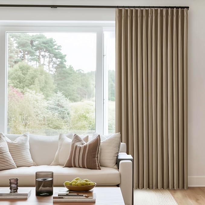 Light Brown Pinch Pleated 100% Blackout Linen Curtains 84 Inch Length 40x84 | - Image 8