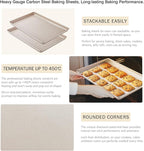 Baking Sheet Pan Set of 2, Cookie Sheets for Oven, Nonstick Half/Quarter/Jelly Roll Pans with Diamond Texture Pattern, 0.8mm Thick Heavy Duty Cookie Tray, Champagne Gold（17.5 * 11.8 * 1inch）