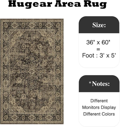 3x5 Brown Retro Floral Washable Area Rug - Image 2
