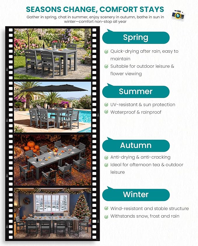 SERWALL Outdoor Dining Set for 8 – HDPE Patio Set - Image 4