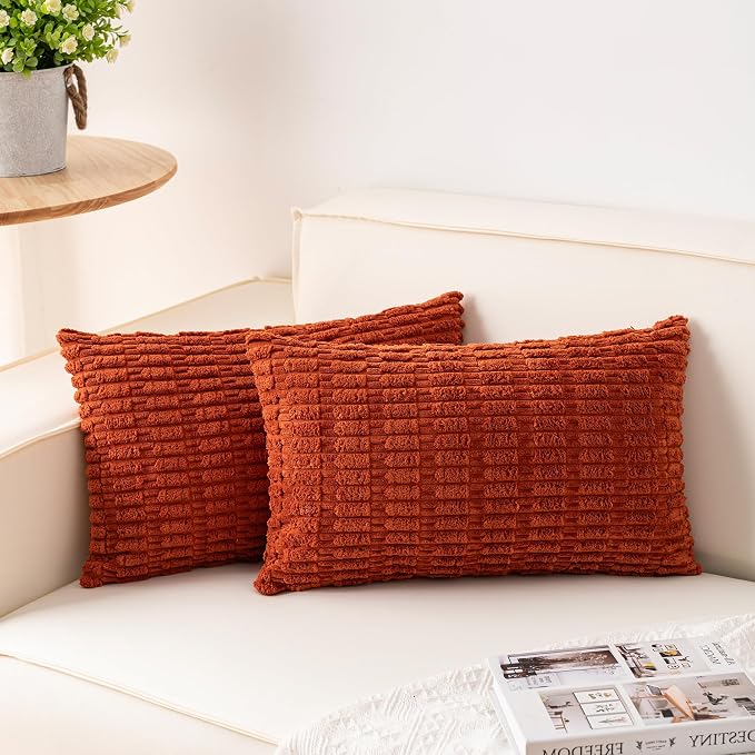 Aegero Pack of 2 Corduroy Decorative Throw Pillow Covers 12x24 Inch, Rust | by Unknown