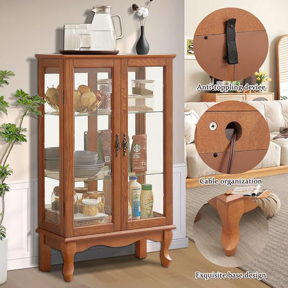 Curio Cabinet With Lighted Tall Leg Glass Door, Antique Display With Mirrored - Image 4