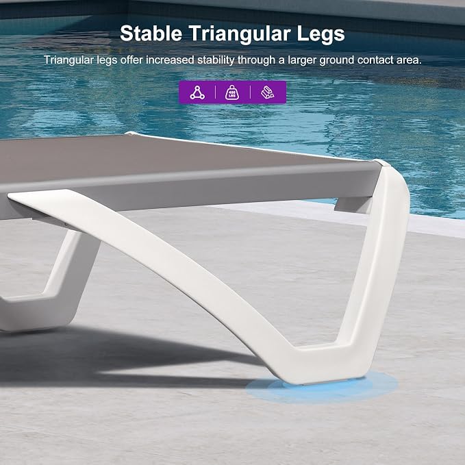 PURPLE LEAF Patio Chaise Lounge Chair Set of 3 Outside Aluminum Plastic - Image 7