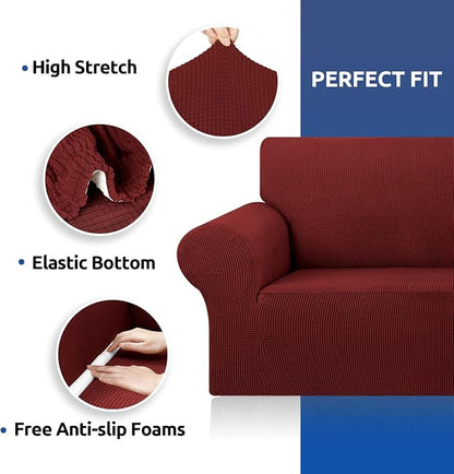 Stretch Couch Covers for Sofa, 3 Cushion Couch Slipcover, Dark Red | 1-Piece - Image 6