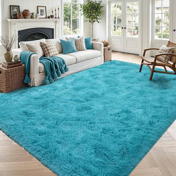Noahas 4'x5'3'' Blue Fluffy Soft Area Rug Non-Slip by ModernHomeDecor