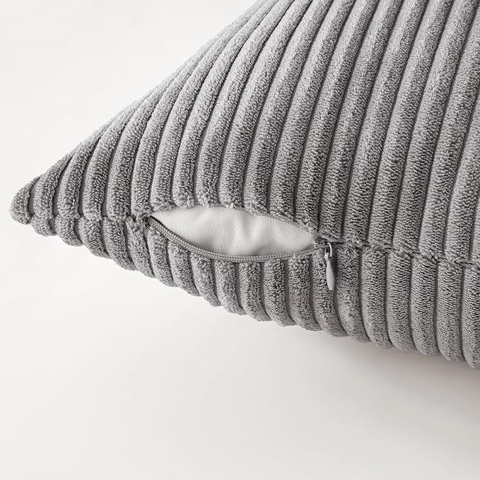 MIULEE Soft Corduroy Decorative Throw Pillow Covers Neutral Grey 18x18 | Set of - Image 6