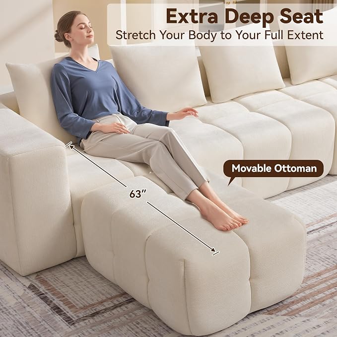 160" Boneless U-Shaped Sofa Couch - Image 4